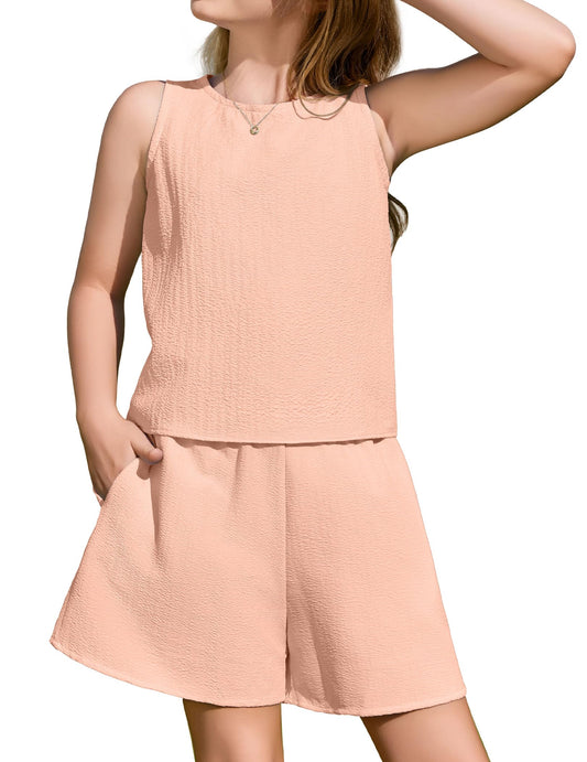 Arshiner Bekleidungssets Mädchen Sommer Lässige Mode Kinder Zweiteilig Kleidung Sets Shorts Einfarbig Tanktop und Shorts Sets Kinder 2-teiliges Strand-Outfits 5-13 Jahre