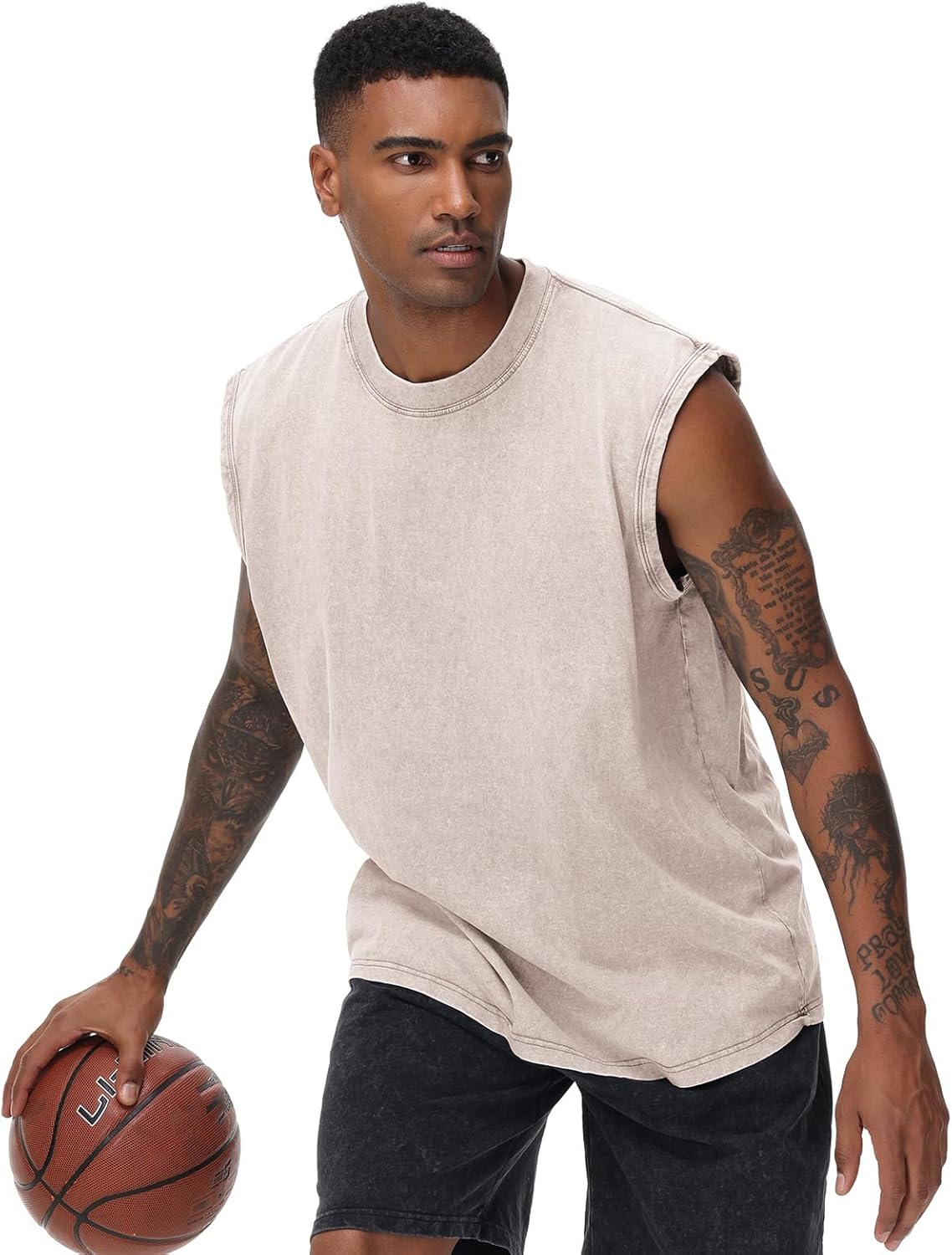 Herren Kurzarm Sommer Ärmelloses Shirt, Männer Fitness ärmellos Weste, Washed Sleeveless t-Shirt, Workout, Fitnessstudio, Baumwolle