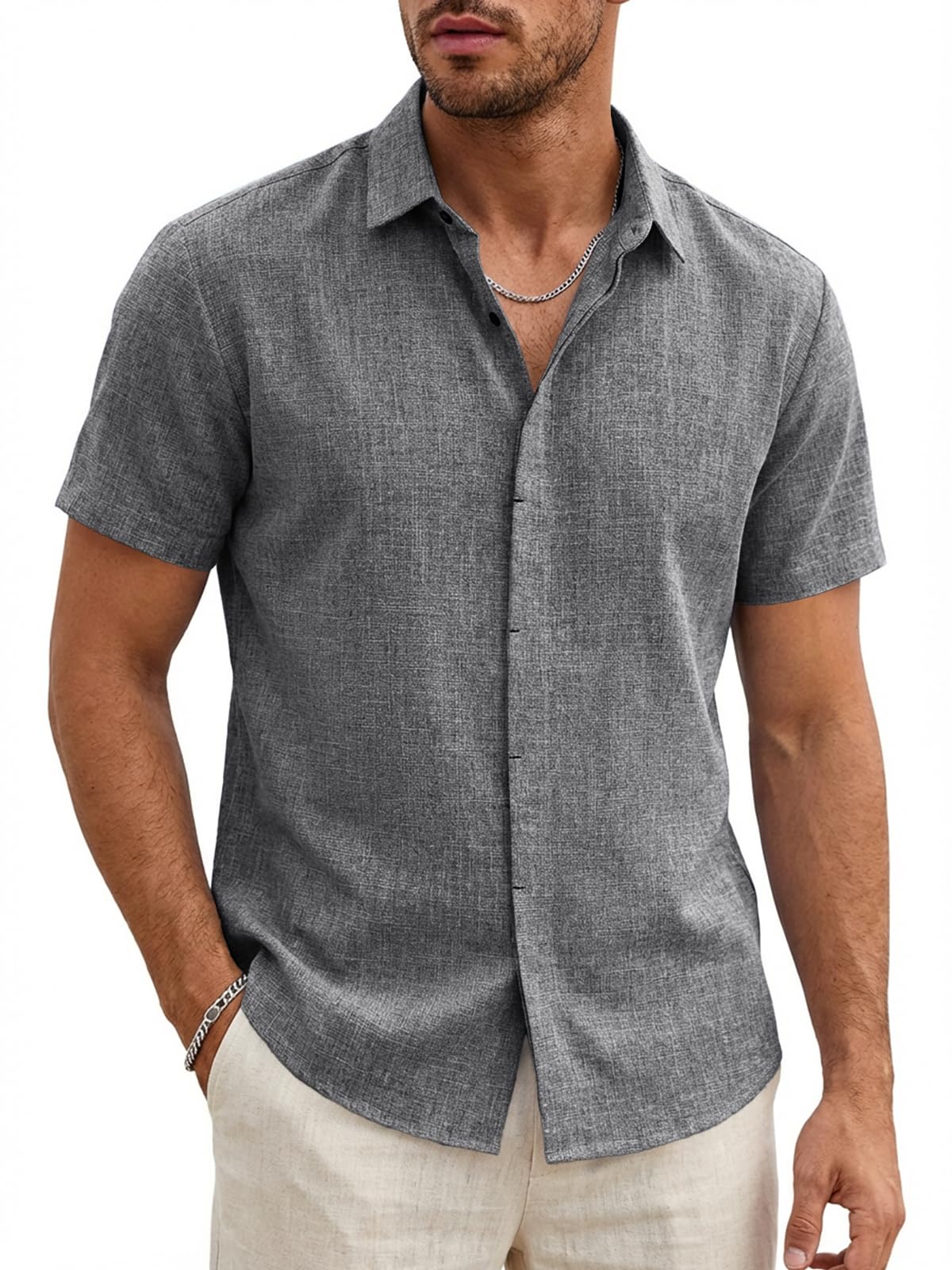 Runcati Herren Hemd Kurzarm Leicht Sommerhemd Männer Regular Fit Leinenhemd Hochzeit Business Strand Freizeithemd Casual Einfarbig Basic Shirt