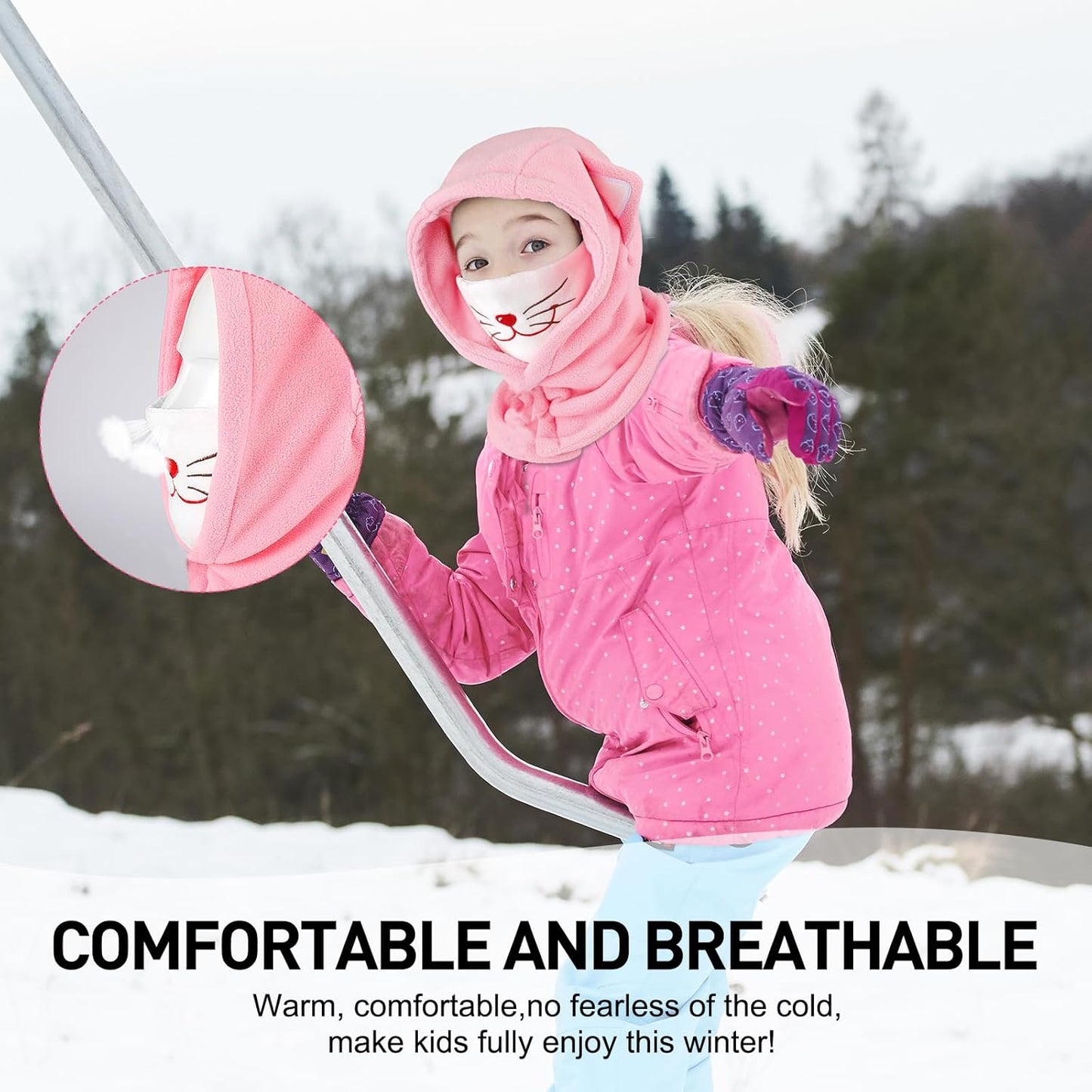 Children's Winter Thermal Fleece Balaclava 4-12 Years, Multifunctional Windproof Adjustable Face Mask, Ski Mask, Warm Hat, Balaclava, Neck Warmer Scarf for Boys and Girls, Outdoor Activities