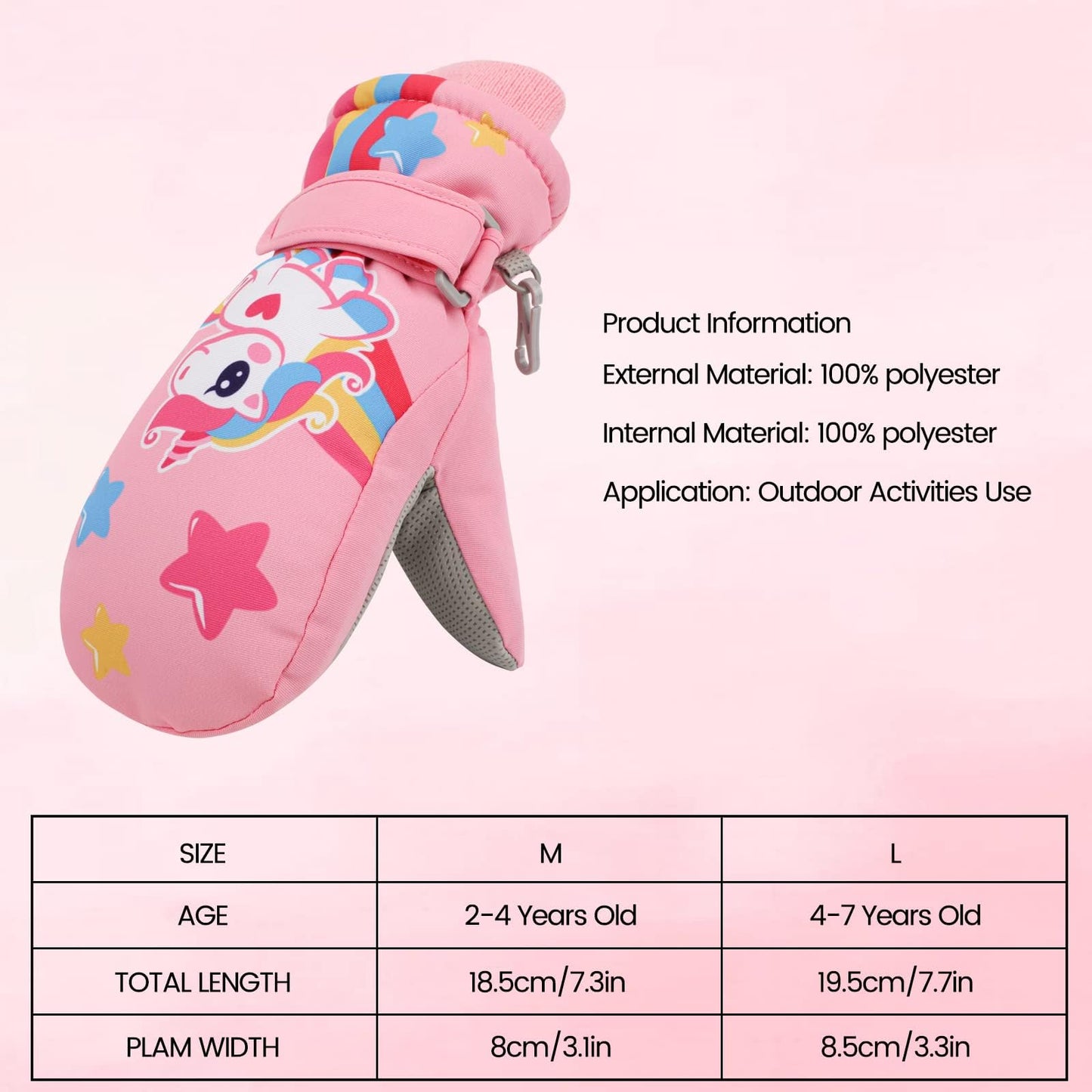 Children's Winter Ski Gloves Waterproof Snowboard Gloves Non-Slip Plush Lined Warm Unicorn Gloves for Girls Boys 2-9 Years Old