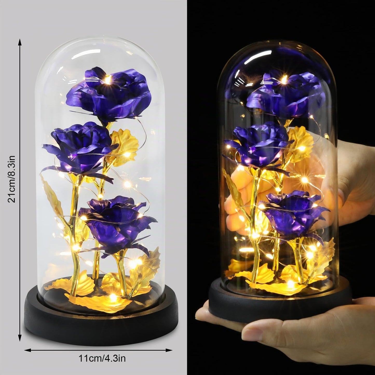 Touloube Geschenke Für Frauen, Galaxy Rose Blume Geschenk, Infinity Rose in Glaskuppel, LED-Lichterkette auf der Kristallrose, Geschenk für Frauen,Hochzeit,Muttertag,Jahrestag und Geburtstag