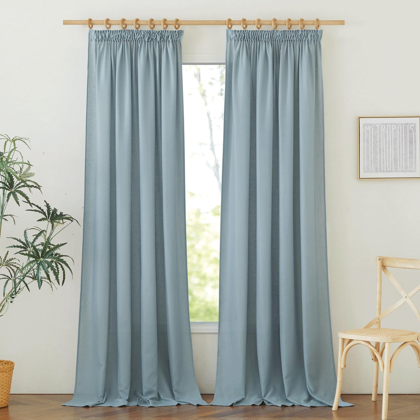 PONY DANCE Leinenvorhang Kräuselband Wohnzimmer Vorhänge Boho 2er Set H 245 x B 140 cm Leinen Gardinen für Schienensystem Leinenoptik Vorhänge Halbtransparent Linen Curtains Living Room, Beige