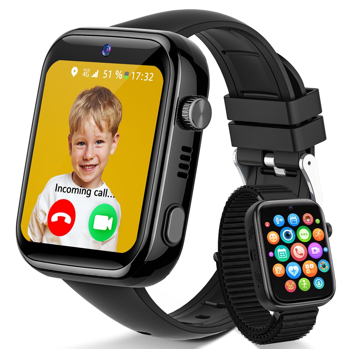 4G Children's Smartwatch with Video Call and Phone, IP68 Waterproof Children's Watch Voice Chat, WhatsApp, WiFi, GPS, SOS, SMS, School Mode, Pedometer, Sleep Alarm Clock, Children's Watch for Girls
