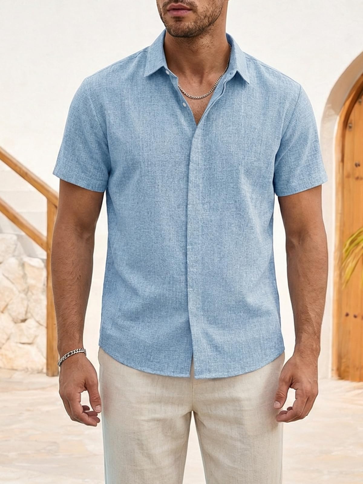 Runcati Herren Hemd Kurzarm Leicht Sommerhemd Männer Regular Fit Leinenhemd Hochzeit Business Strand Freizeithemd Casual Einfarbig Basic Shirt