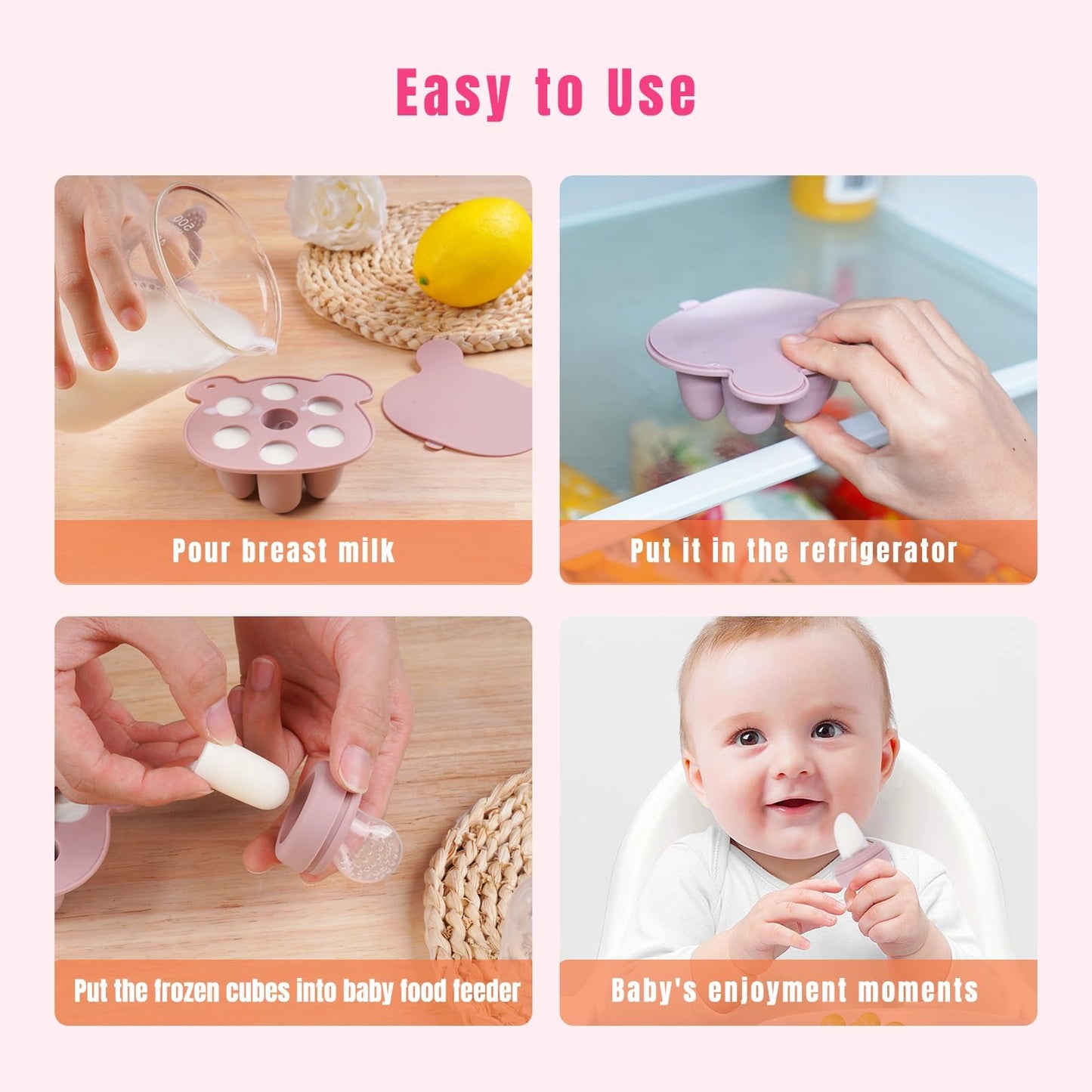 WeSweet Fruchtsauger Baby | Silikon Futterspender für Babynahrung und Gefriertablett für Babynahrung, Milch-Eis am Stiel, zur Linderung des Zahnens von Babys, Schnuller zum Selbstfüttern (Bear Sand)