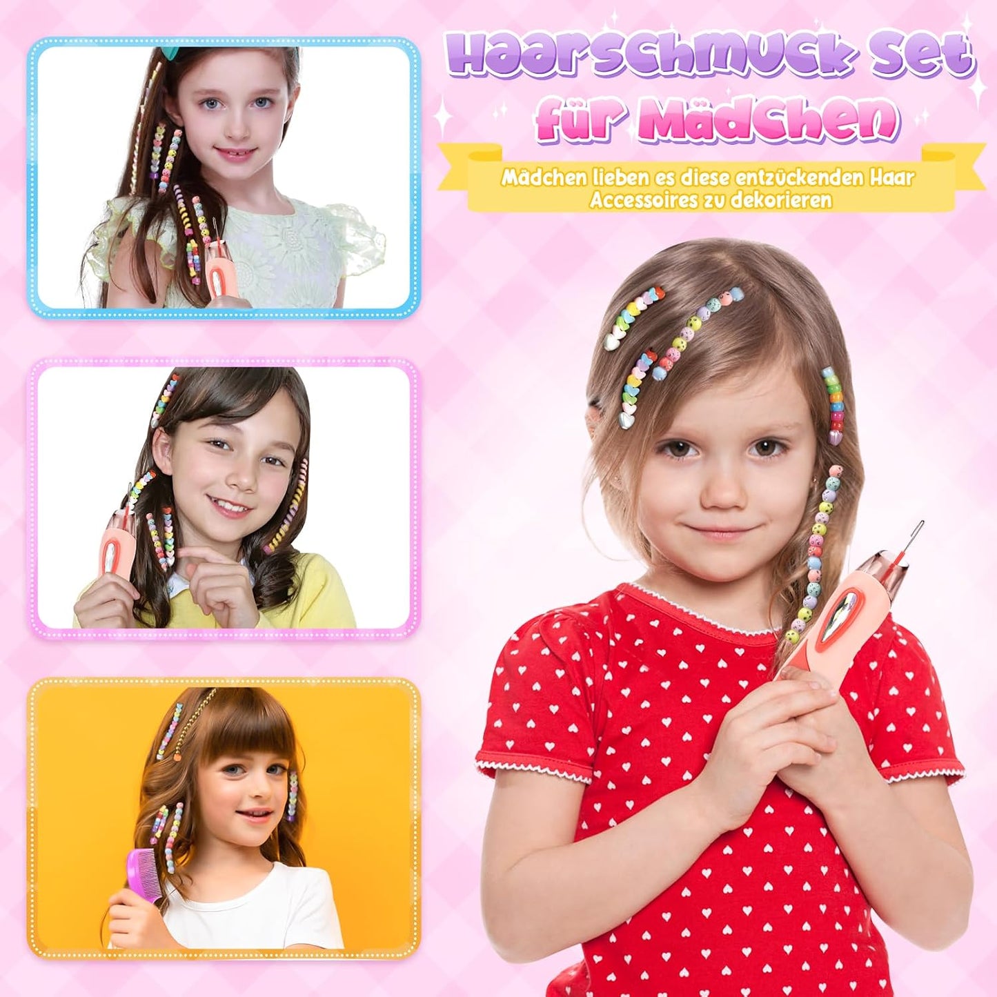 Geschenk Mädchen 5 6 7 8 9 10 Jahre: Haarschmuck Mädchen DIY Haarperlen Set