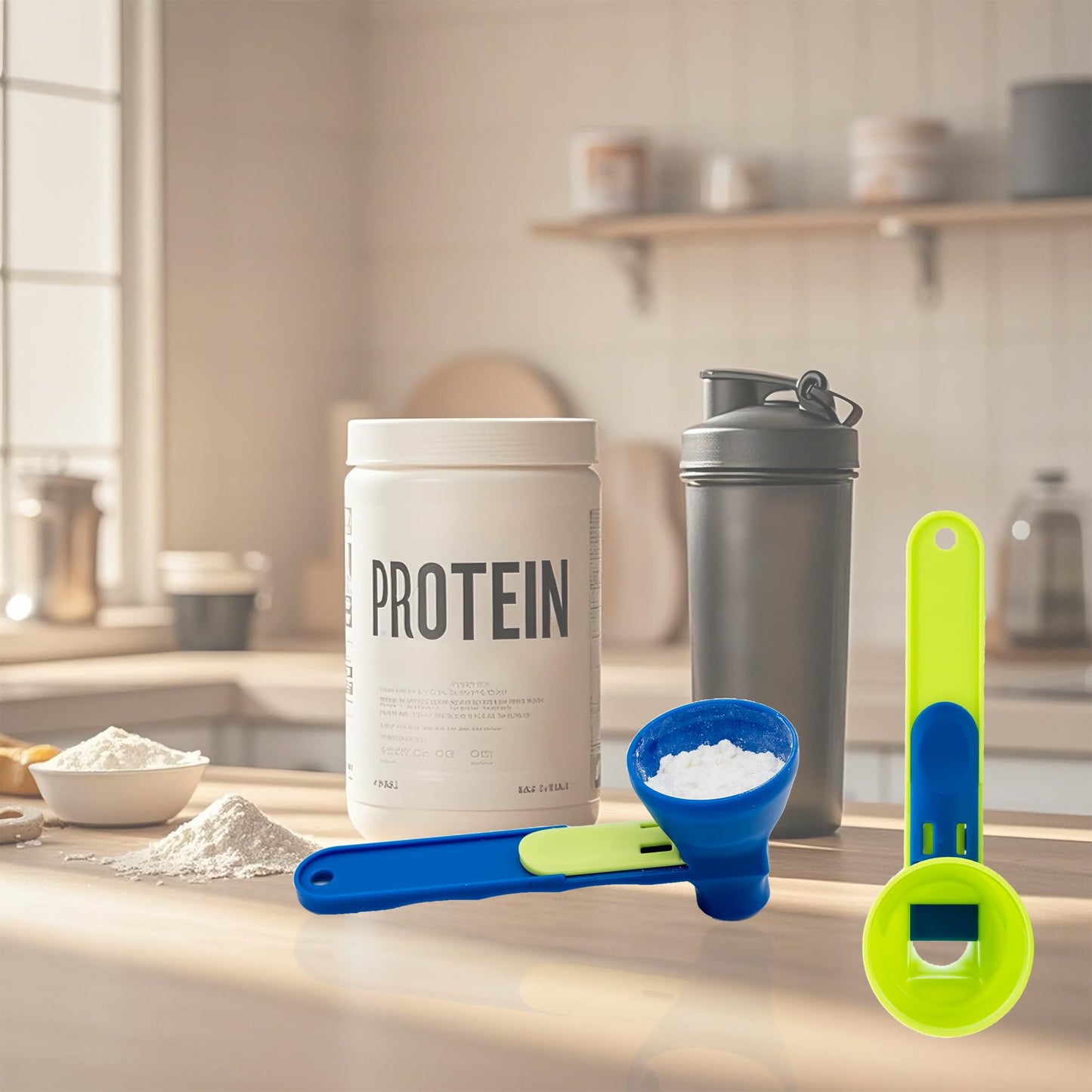 Kybelehoo 2 Stück Trichterschaufel Für Pulver,Trichter Scoop Gym Auslaufsicher,Schaufel verwandelt sich in einen Trichter mit Schiebeboden für Proteinpulver, Hafer, Kaffeepulver und andere Pulver