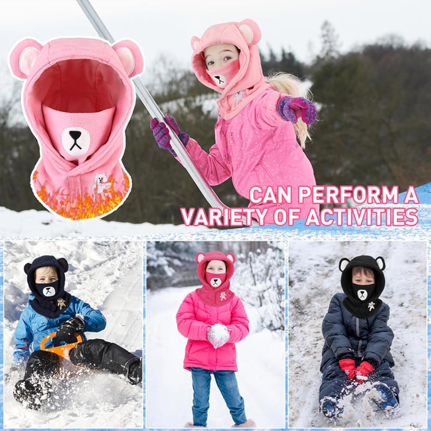 Children's Winter Thermal Fleece Balaclava 4-12 Years, Multifunctional Windproof Adjustable Face Mask, Ski Mask, Warm Hat, Balaclava, Neck Warmer Scarf for Boys and Girls, Outdoor Activities