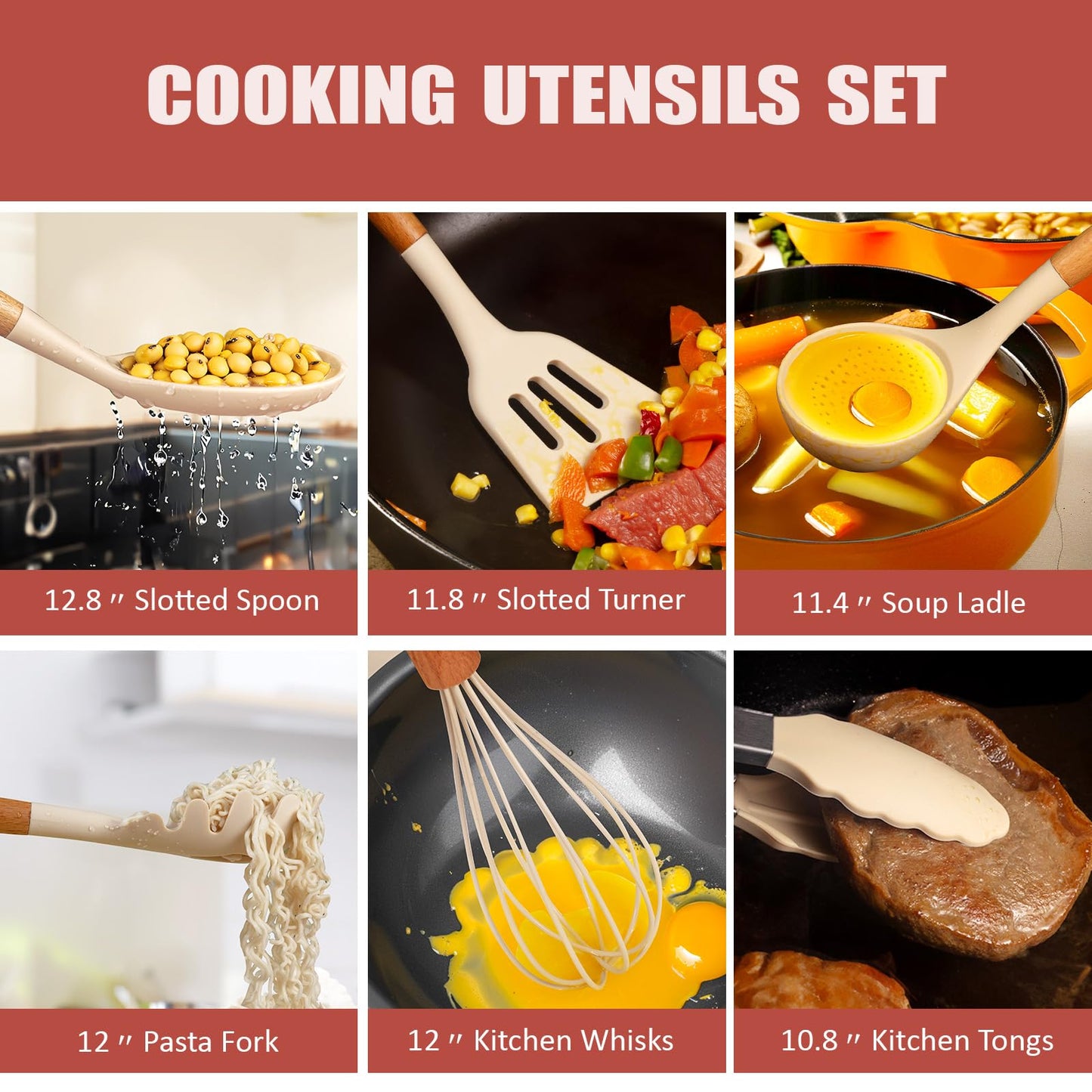 RAXCO Küchenmessersets Mit block,18 Teiligs Küchenutensilien Mit 5 Teiligs Messersets und 7 Teiligs Silikon Pfannenwender,Küchenhelfer sets, Schwarz