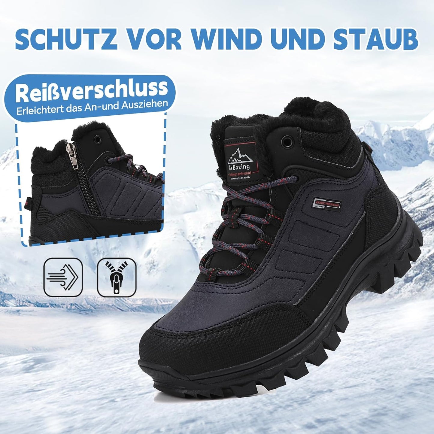 AX BOXING Winter Shoes Boys Hiking Shoes Lined Snow Boots Children Warm Lining Trekking Shoes Non-Slip Winter Boots Outdoor EU 34-40