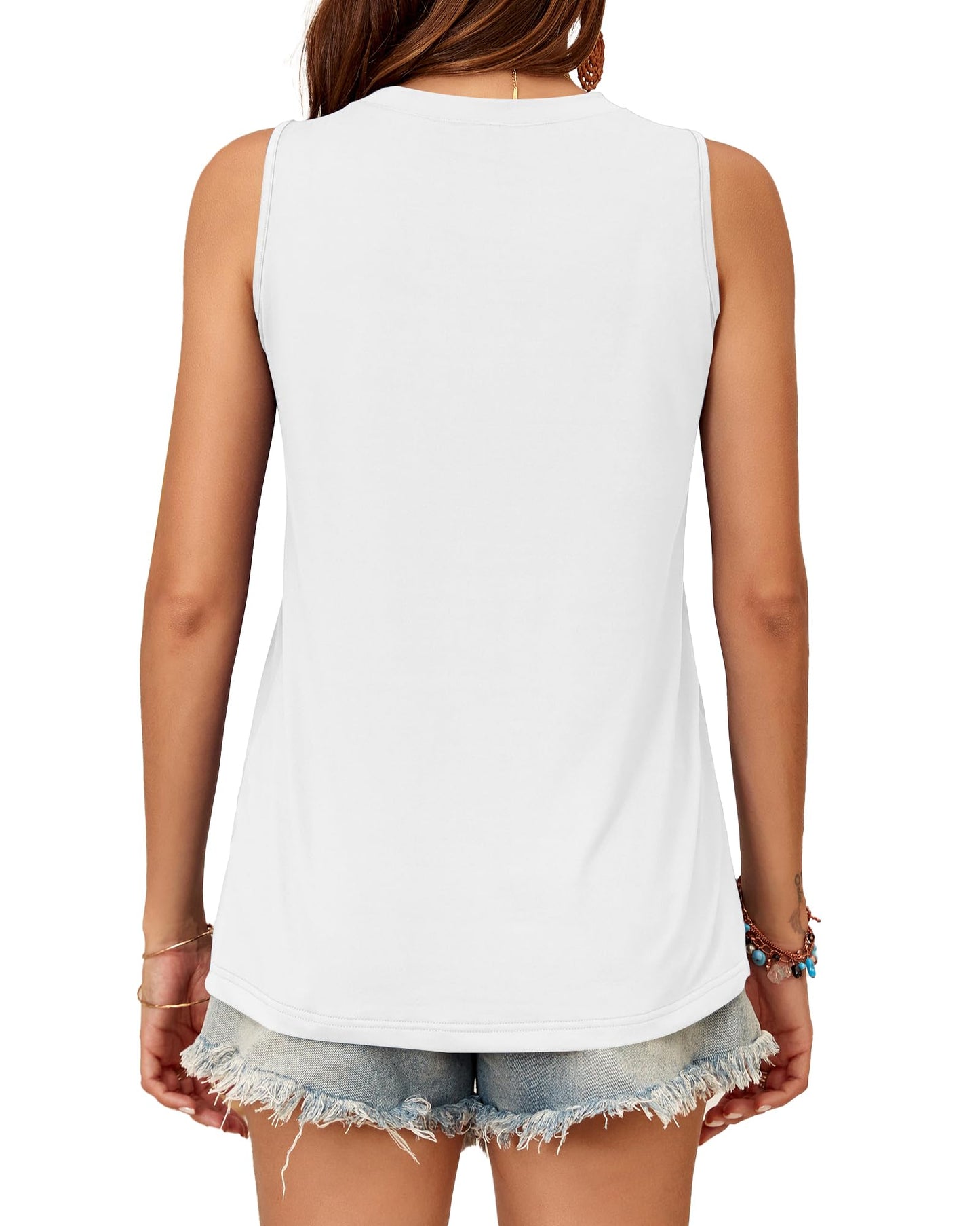 WNEEDU Damen Tank Top Ärmellos Oberteile Sommer Tanktops Rundhals Blusentop Vest Top Bluse