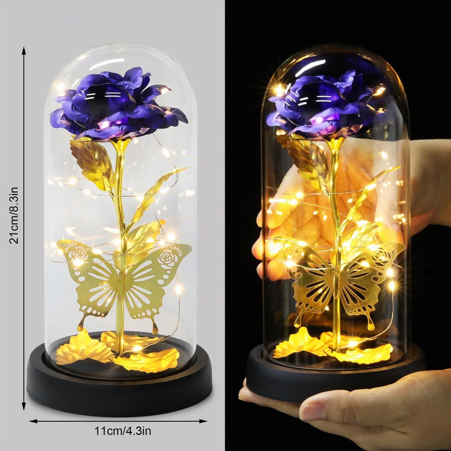 Touloube Geschenke Für Frauen, Galaxy Rose Blume Geschenk, Infinity Rose in Glaskuppel, LED-Lichterkette auf der Kristallrose, Geschenk für Frauen,Hochzeit,Muttertag,Jahrestag und Geburtstag