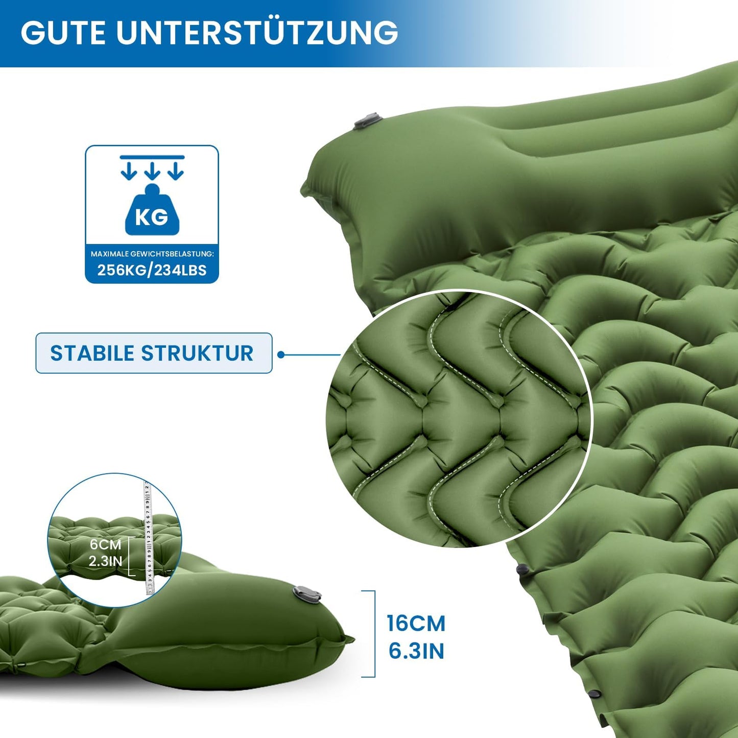 KingCamp Camping Isomatte Selbstaufblasend mit Fußpumpe, Luftmatratze 1 Personen mit integrierten Kopfkissen Outdoor Ultraleichte Campingmatte kleines Packmass, für Camping, Wandern, Trekking