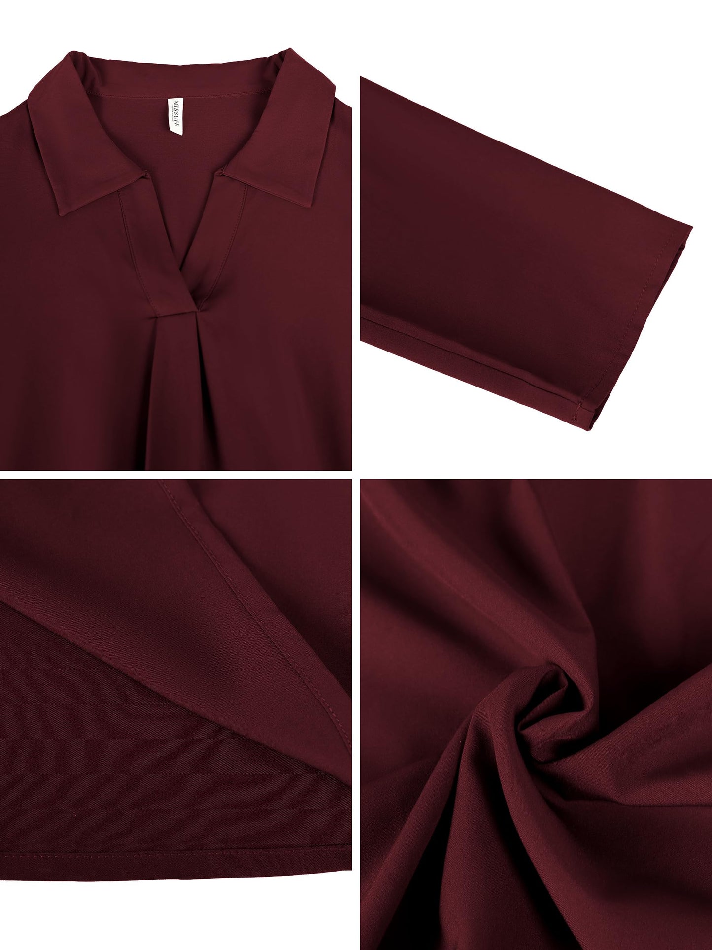 Missufe Damen Freizeit Blusenkleid Tunika Hemdkleid 3/4 Ärmel Locker Shirt Kurzes Kleid