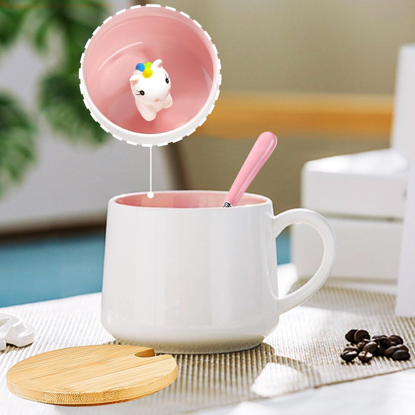 BigNoseDeer Süße Sachen Keramik Katze Kaffeetasse Teetasse Deckel Löffel Lustige Tassen Geschenke für Frauen Kaffeebecher 3D Tasse Personalisiert Cappuccino Tasse Beste Freundin Weihnachten Geschenk