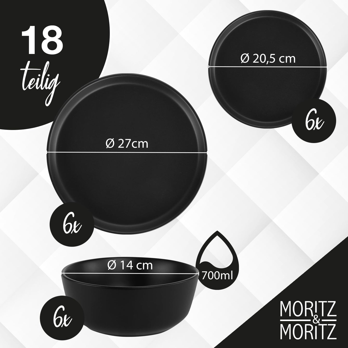 Moritz & Moritz NORDIC Geschirrset 6 Personen 18-teilig Taupe - Elegantes Teller Set aus hochwertigem Steinzeug - Geschirr Set aus 6x Dinnerteller, 6x Dessertteller, 6x Suppenteller