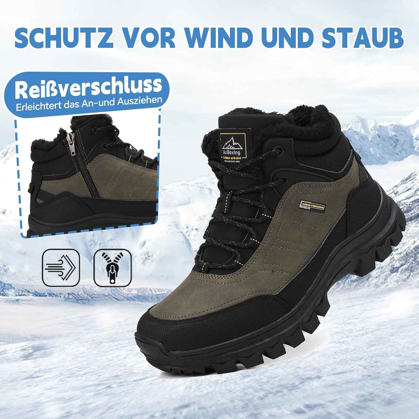 AX BOXING Winter Shoes Boys Hiking Shoes Lined Snow Boots Children Warm Lining Trekking Shoes Non-Slip Winter Boots Outdoor EU 34-40