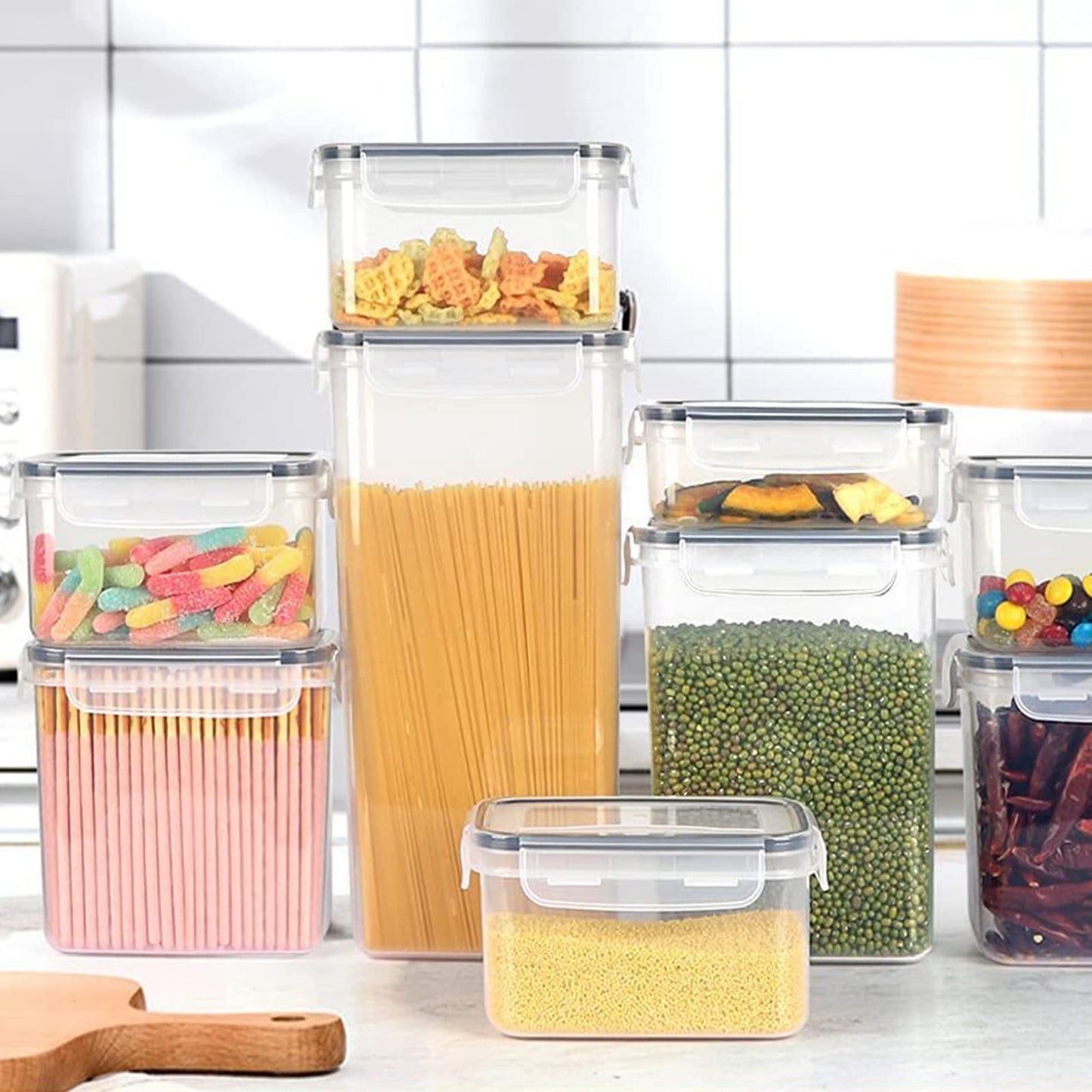 stusgo 24 Airtight Food Storage Containers with Lids Plastic Containers for Kitchen and Organization Cereal Flour and Sugar BPA Free Includes Spoon, Labels and a Pen