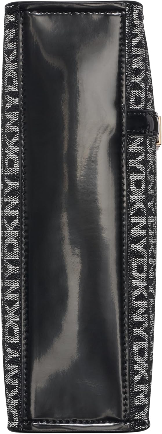 DKNY Women's Avril Small Satchel Crossbody 100% PVC with PU Trim, Black Logo and Black