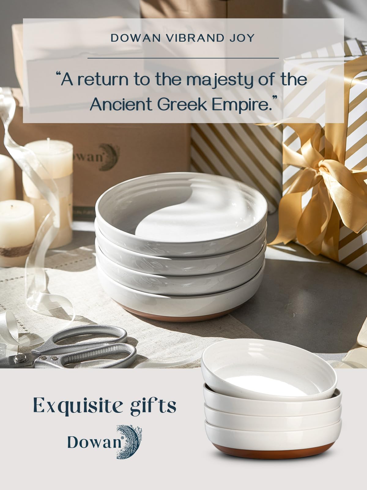 DOWAN Steingut Dessert Teller Set,Tellerset Keramik-6 Personen,21cm Speiseteller Porzellan,Essteller,Steinzeug Geschirrteller,Flache Frühstückstelle teller para Salat,Pasta,Vanille-Weiß