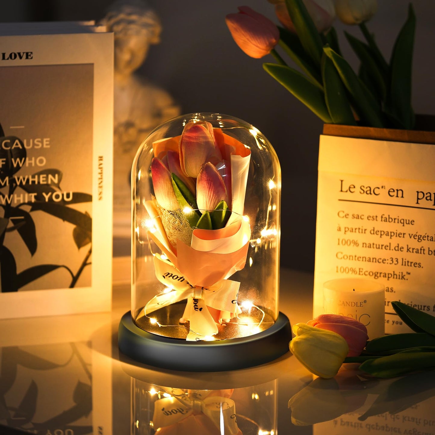 Touloube Geschenke Für Frauen, Galaxy Rose Blume Geschenk, Infinity Rose in Glaskuppel, LED-Lichterkette auf der Kristallrose, Geschenk für Frauen,Hochzeit,Muttertag,Jahrestag und Geburtstag