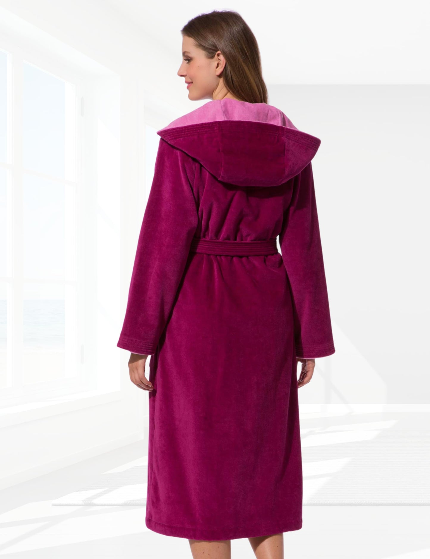 Morgenstern Bademantel Damen 100% Baumwolle mit Kapuze Frottee-Velours OEKO-TEX Leonie