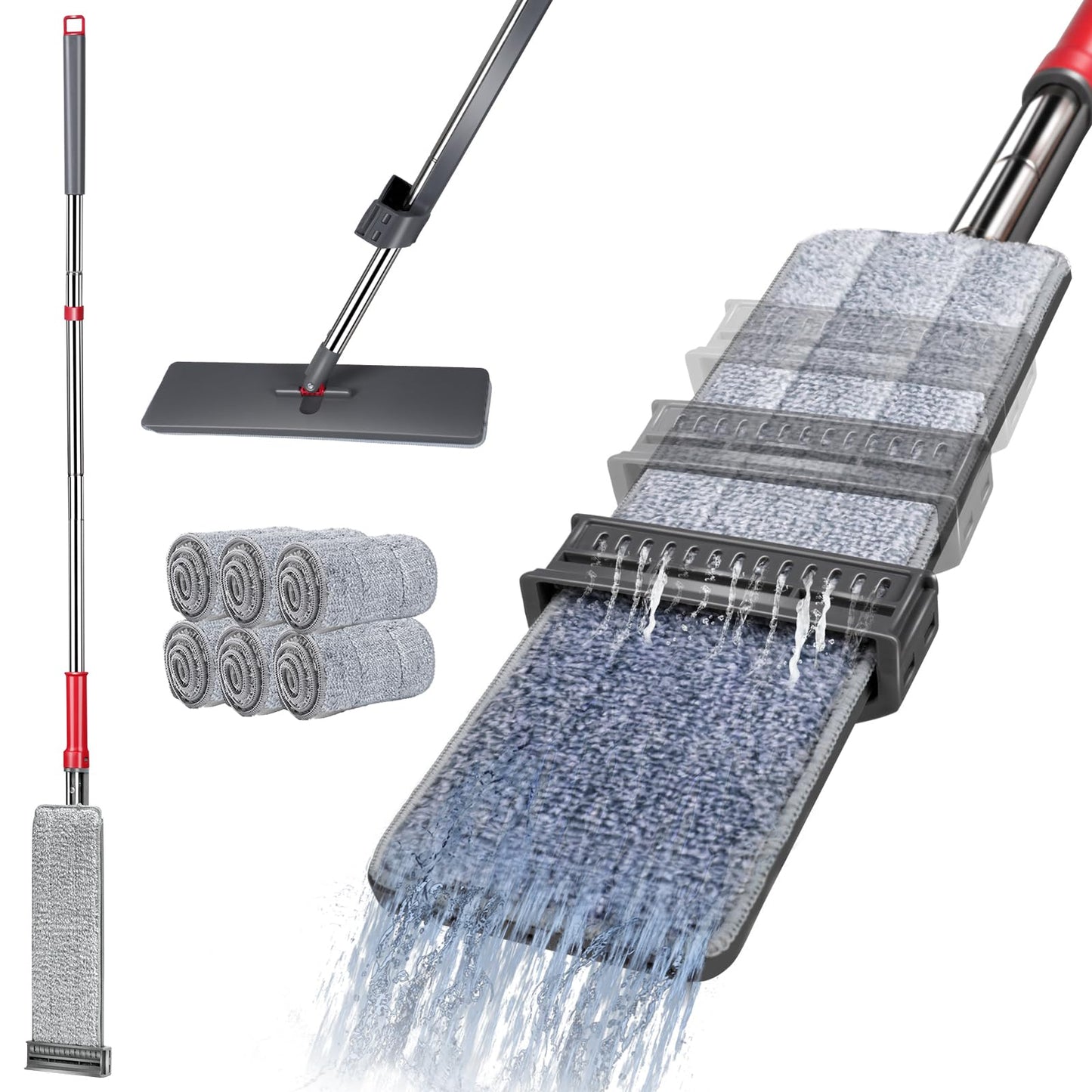 Masthome Wischmopp Bodenwischer Bodenreiniger,Mikrofaser Mopp mit 128cm Teleskopstiel,Wischer Boden Flachmopp mit 4 Moppads für Hartholz,Laminat,Fliesen,Marmor,Send Scraping Dust