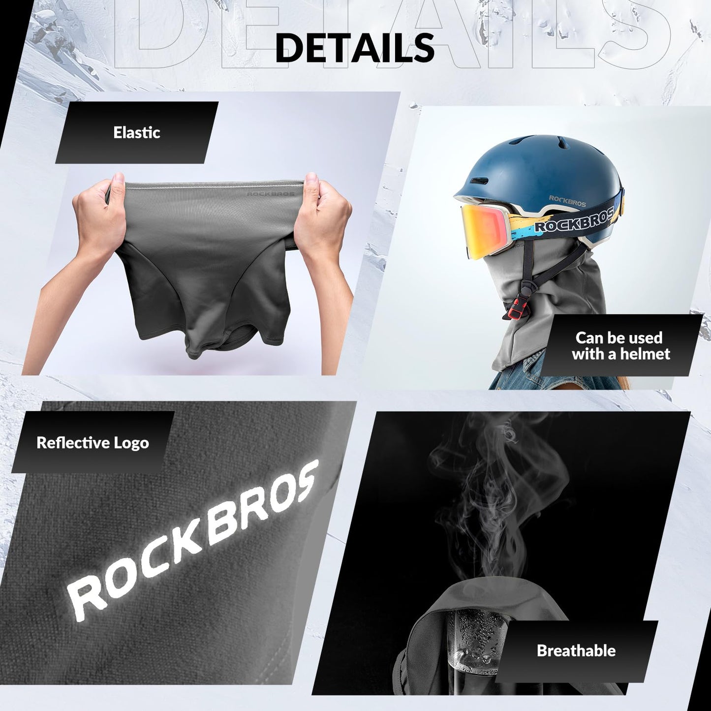 ROCKBROS Sturmhaube Balaclava Skimaske Winddicht Warm für Fahrrad Ski Motorrad Winter Unisex Einheitsgröße