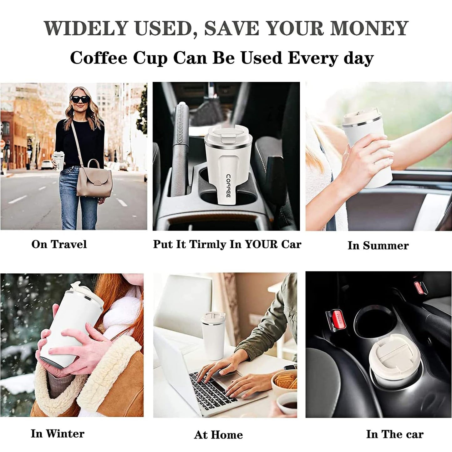 ERBO Kaffeebecher to go, Thermobecher Edelsthal, Auslaufsicher Kaffeetasse Kaffeebecher mit Deckel, Kaffeetasse Thermobecher für Unterwegs Umweltfreundlich, Weiß 380ml