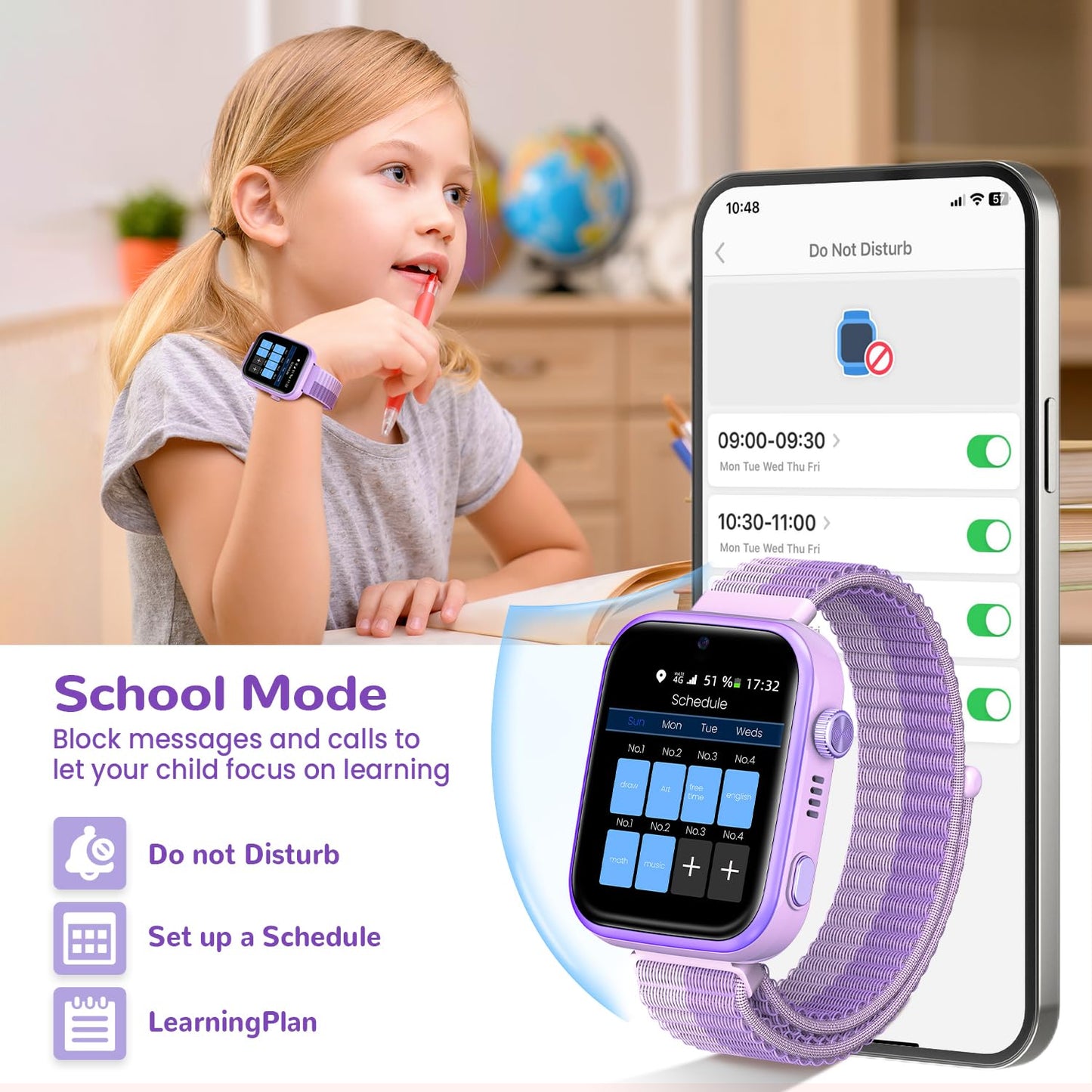 4G Children's Smartwatch with Video Call and Phone, IP68 Waterproof Children's Watch Voice Chat, WhatsApp, WiFi, GPS, SOS, SMS, School Mode, Pedometer, Sleep Alarm Clock, Children's Watch for Girls