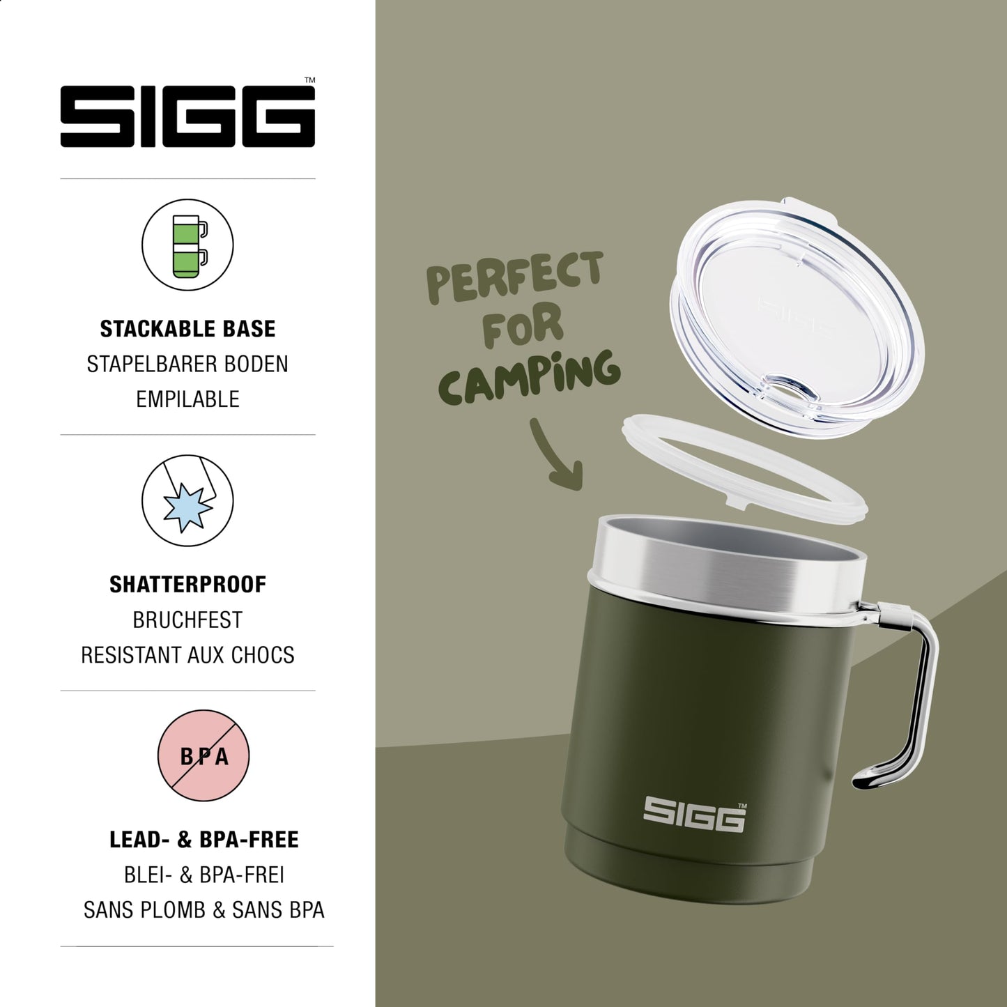 SIGG - Camp Thermobecher - Travel Mug Night Black - Mit Tritan-Deckel - Spülmaschinenfest - Mit Henkel - BPA-frei - Isolierbecher doppelwandig - Weiss - 0,3L, 6053.80