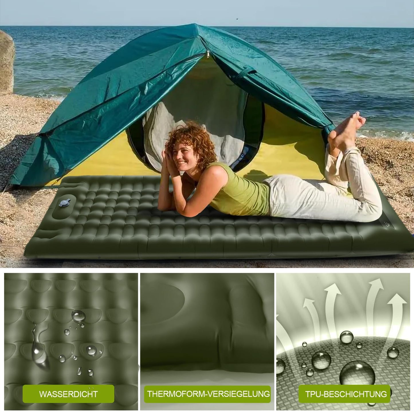 GGOV Isomatte Selbstaufblasend für Camping, 12 cm Höhe Bequeme Selbstaufblasende luftmatratze für Wandern, Ultraleicht Wasserdicht Luftmatratze Outdoor, mit Fußpresse Pumpe, Tragbar Kleines Packmass