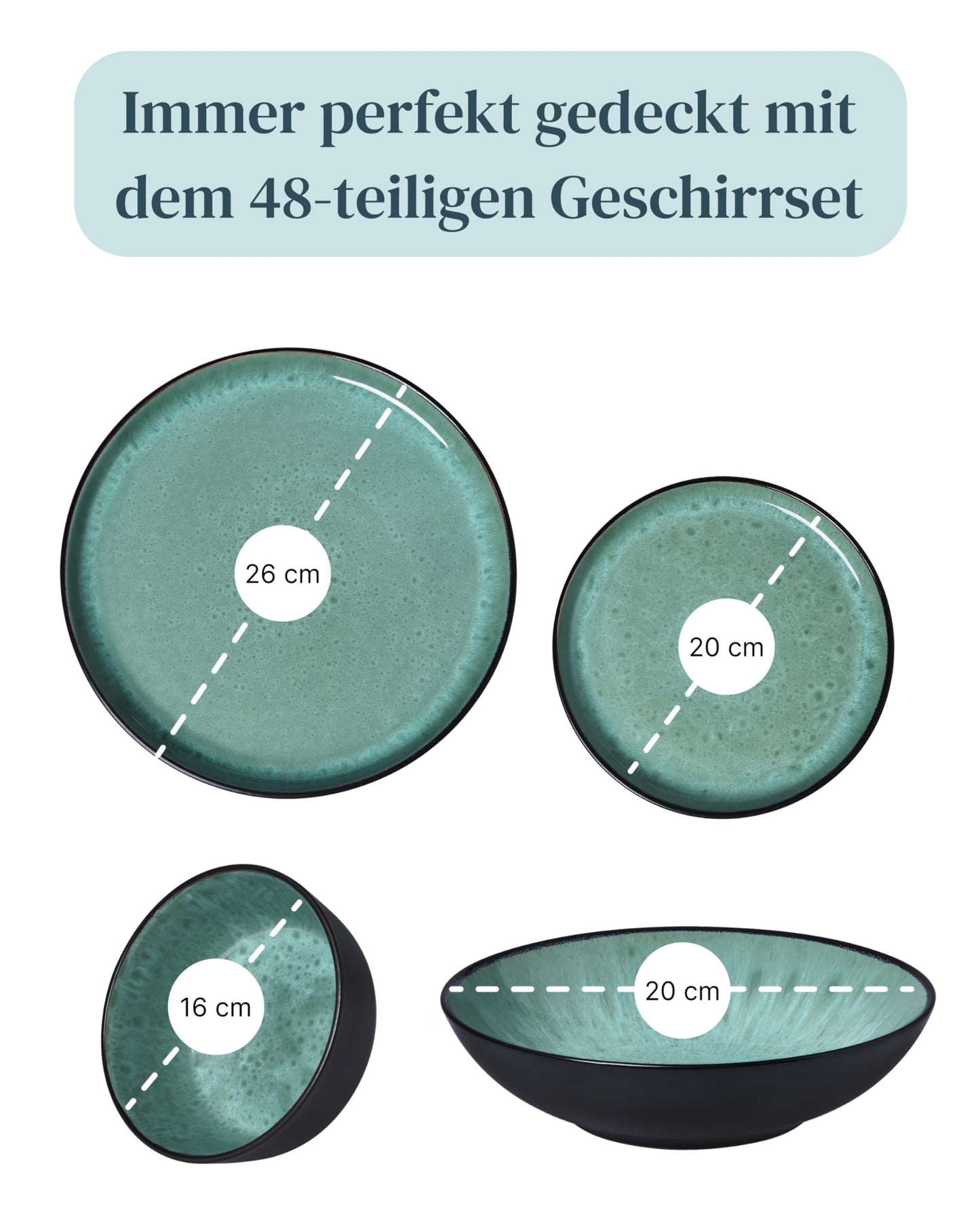 Steingut Frühstücksteller 6 Pers. Ibiza Hochwertiges Mediterranes TEST SEHR GUT Dessertteller Set - Kuchenteller spülmaschinen- und kratzfest - Kleine Teller, Salatteller Pure Living in Petrol
