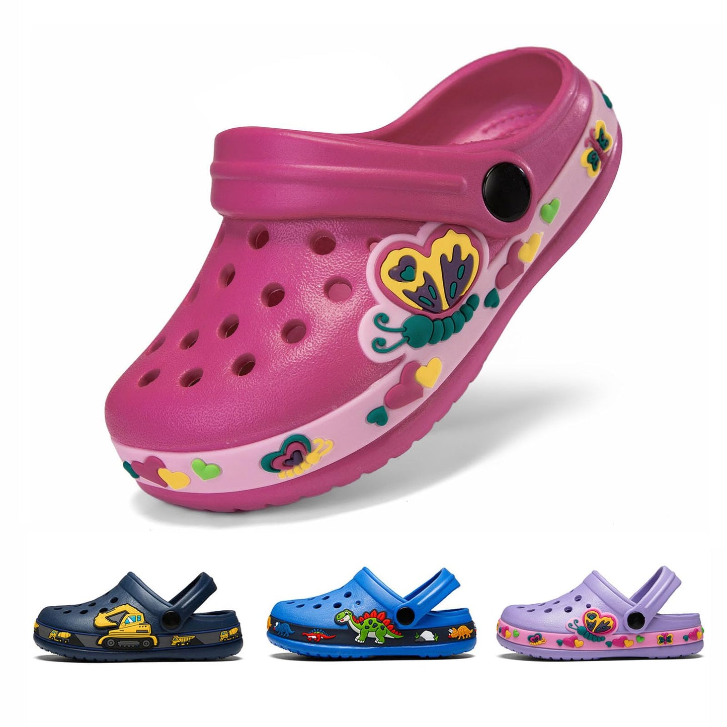 DRECAGE Unisex Kinder Clogs Pantoffeln Dinosaurier Gr.24-33 EU, Eva Gartenclogs Gummi Badeschuhe Hausschuhe für Jungen Mädchen
