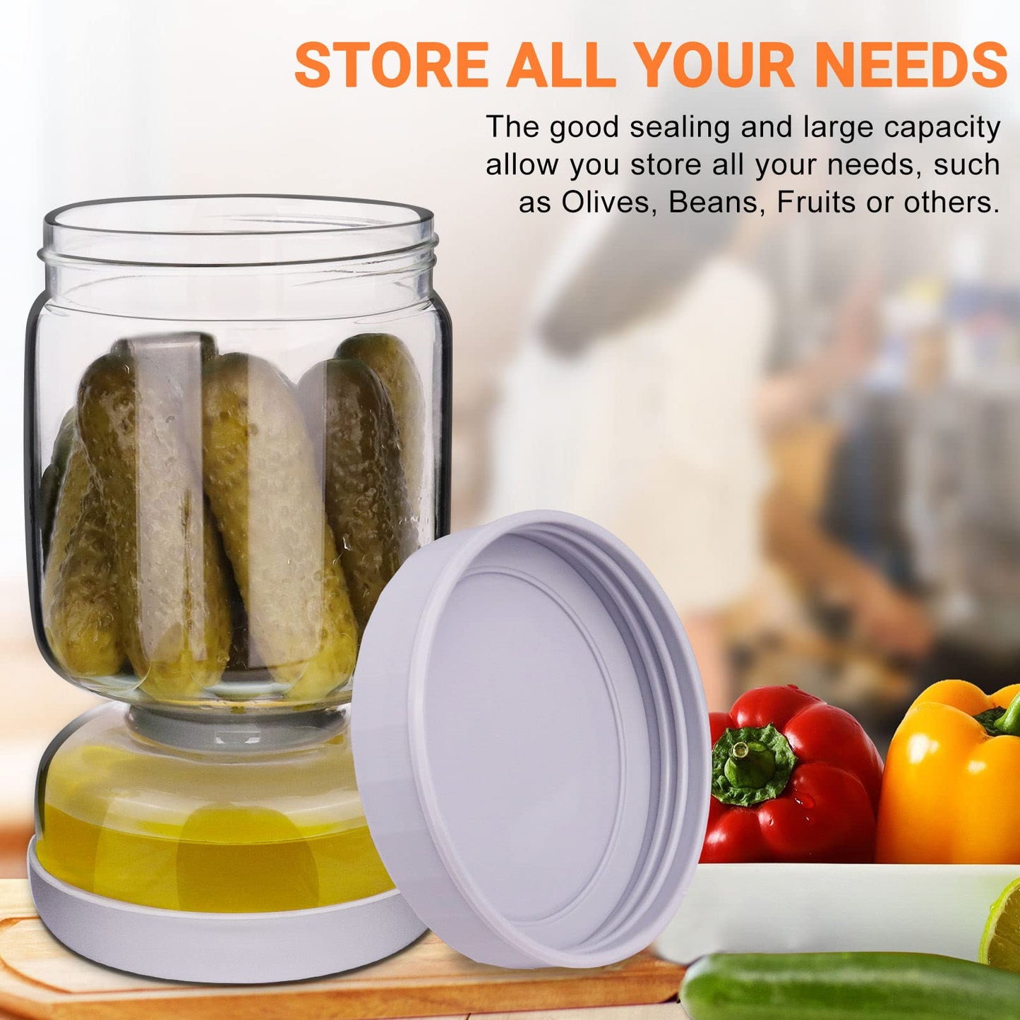 Homnoble Glas Einlegeglas mit Sieb Sanduhr, Pickle und Olive Jar Flip für Saft Separator von Nassen und Trockenen Food-grade ABS Deckel und BPA Frei für Essiggurke Olive Kimchi Jalapenos