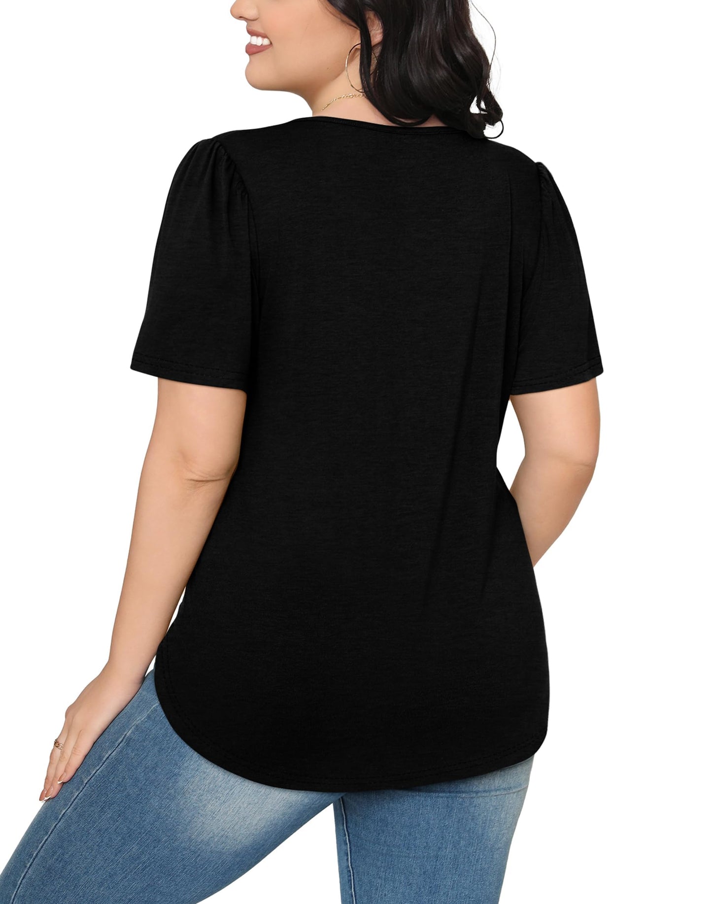 Cuptacc Tshirt Damen Rundhals Mit Falten Locker Puffärmel T-Shirt Elegant Kurzarm Geblümt/Einfarbig Top Damen