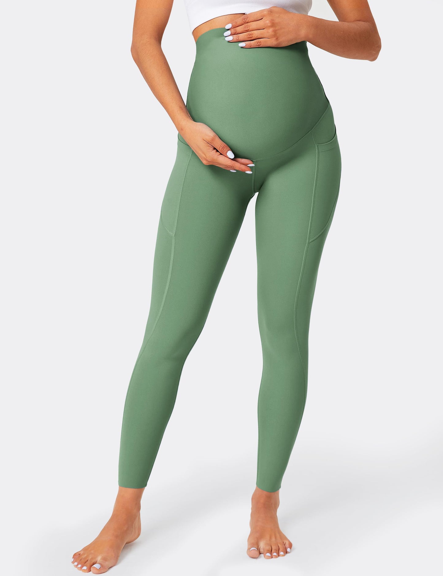 BAYDI Damen Umstandsleggings mit Taschen Blickdichte Lange Schwangerschaftsleggings High Waist Umstandshose Damen Weich elastisch Schwangerschaftshose