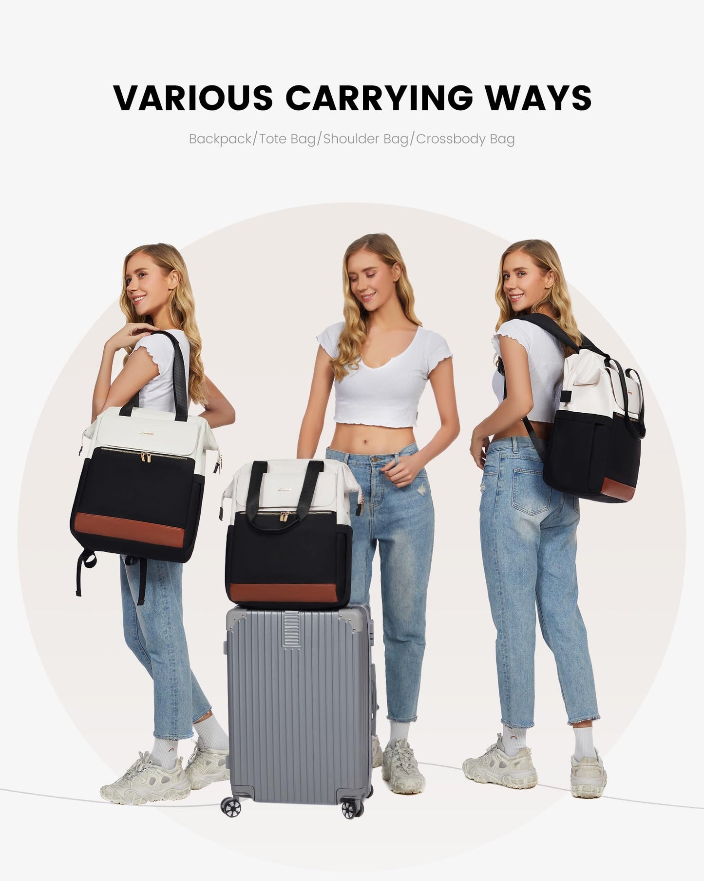 LOVEVOOK Rucksack Damen, Laptop Schulrucksack Wasserdicht, Schultasche Teenager Backpack Women Elegant Tagesrucksäcke Handtasche 2 in 1, 15,6 Zoll Arbeitstasche Lehrertasche Reiserucksack für Uni Büro