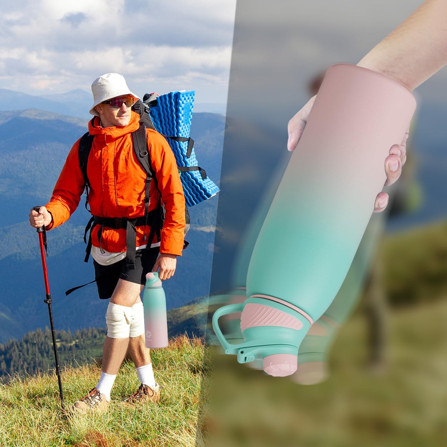 Fjbottle Edelstahl Trinkflasche Sport mit Magnetischem Deckel 1L, 800ml, 600ml, 400ml BPA-Frei Auslaufsichere Kinder Flasche - Kohlensäure geeignet 1500ML Wasserflasche Thermo für Schule, Fitness