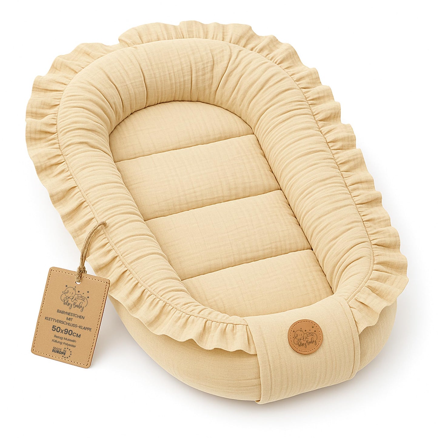 Musselin Babynest Nestchen Baby 90x50 cm - Babynestchen Neugeborene Nest für Kinder Bett und Babybett tragbar Kuschelnest Coccon für Jungen und Mädchen Baumwolle Grau