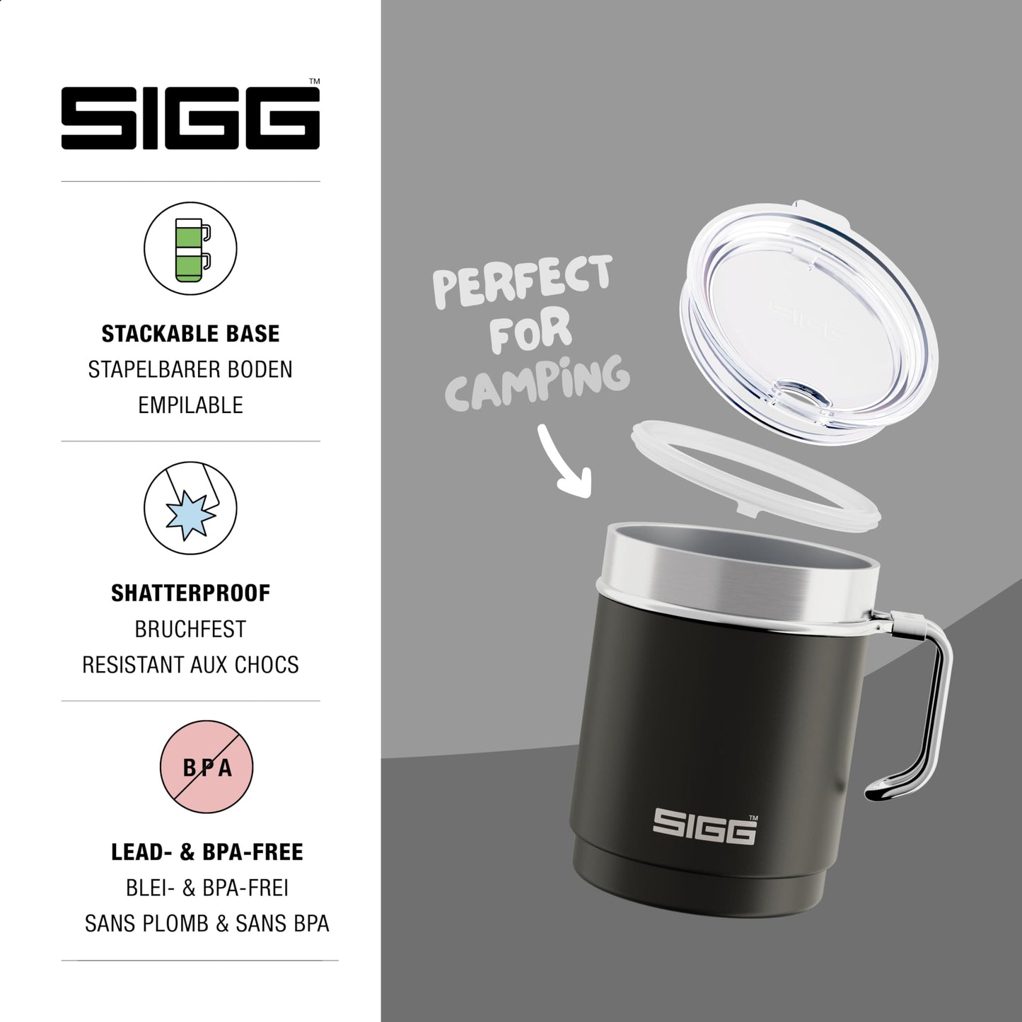 SIGG - Camp Thermobecher - Travel Mug Night Black - Mit Tritan-Deckel - Spülmaschinenfest - Mit Henkel - BPA-frei - Isolierbecher doppelwandig - Weiss - 0,3L, 6053.80