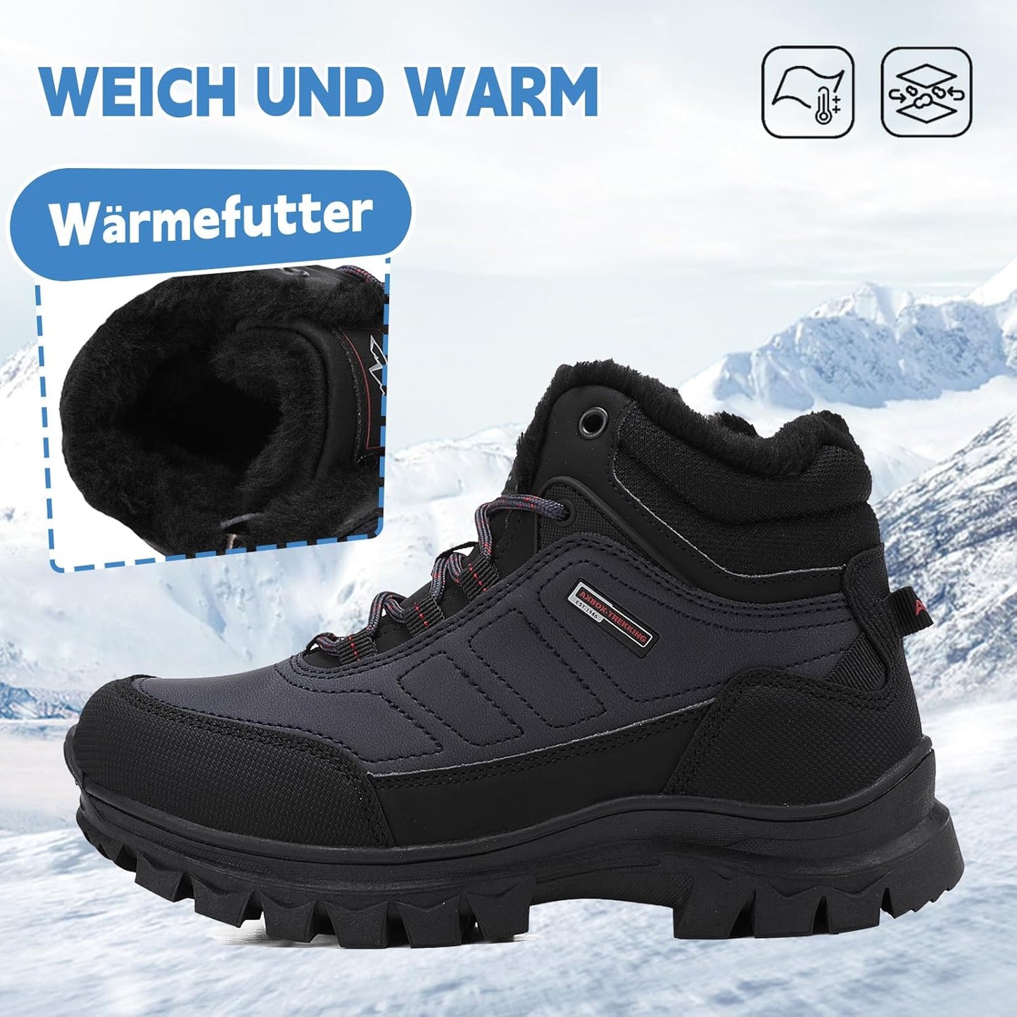 AX BOXING Winter Shoes Boys Hiking Shoes Lined Snow Boots Children Warm Lining Trekking Shoes Non-Slip Winter Boots Outdoor EU 34-40