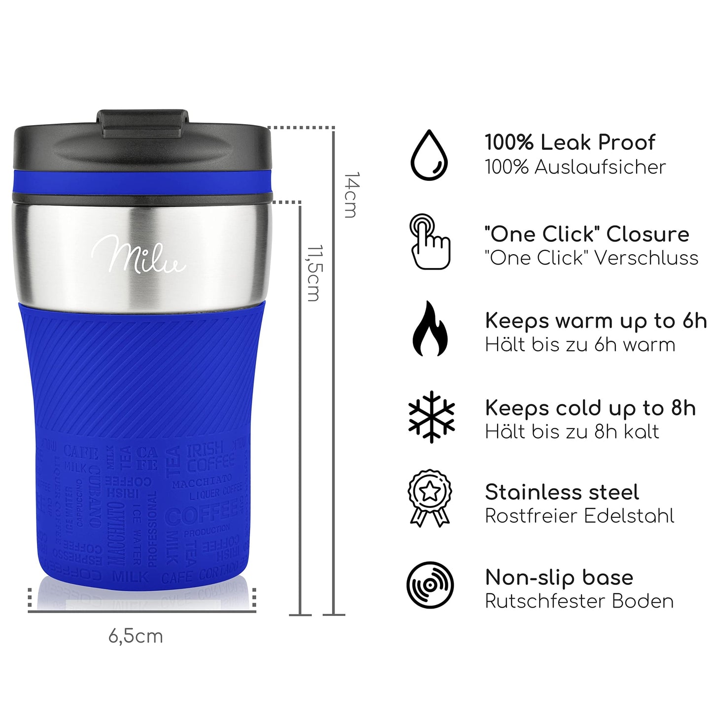 Milu Thermobecher Isolierbecher Kaffeebecher to go - 210ml 100% Auslaufsicher - Trinkbecher aus Edelstahl - Autobecher doppelwand Isolierung - Thermo Becher - Travel Mug (Rot)