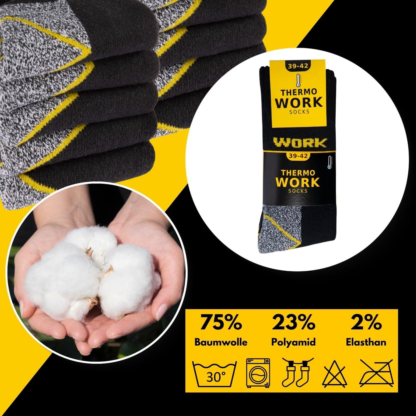 sockenkauf24 10 Paar THERMO Arbeitssocken Herren Winter Socken WORK Innenfrottee