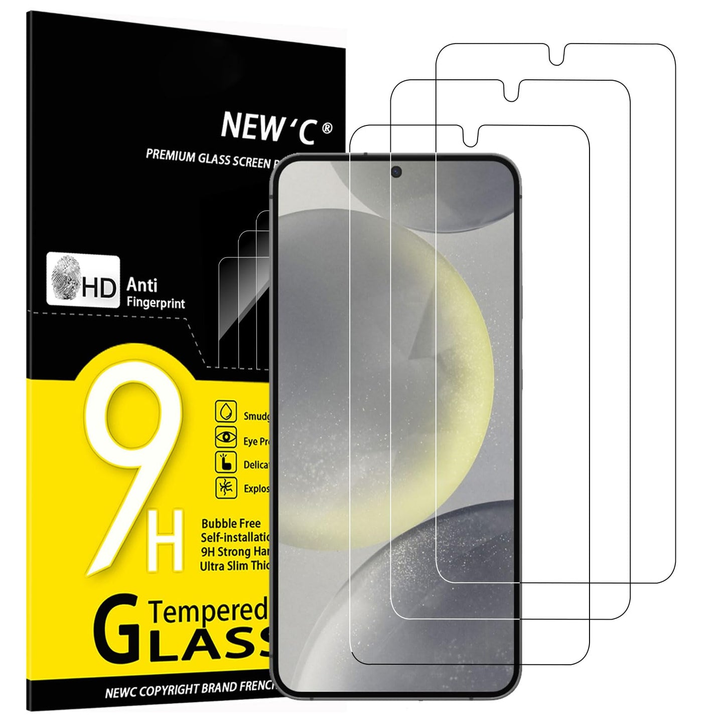 NEW'C Pack of 3 for Samsung Galaxy S25 Ultra Tempered Glass, Scratch Free, 9H Hardness, HD Screen Protector, Ultra Clear, Ultra Resistant