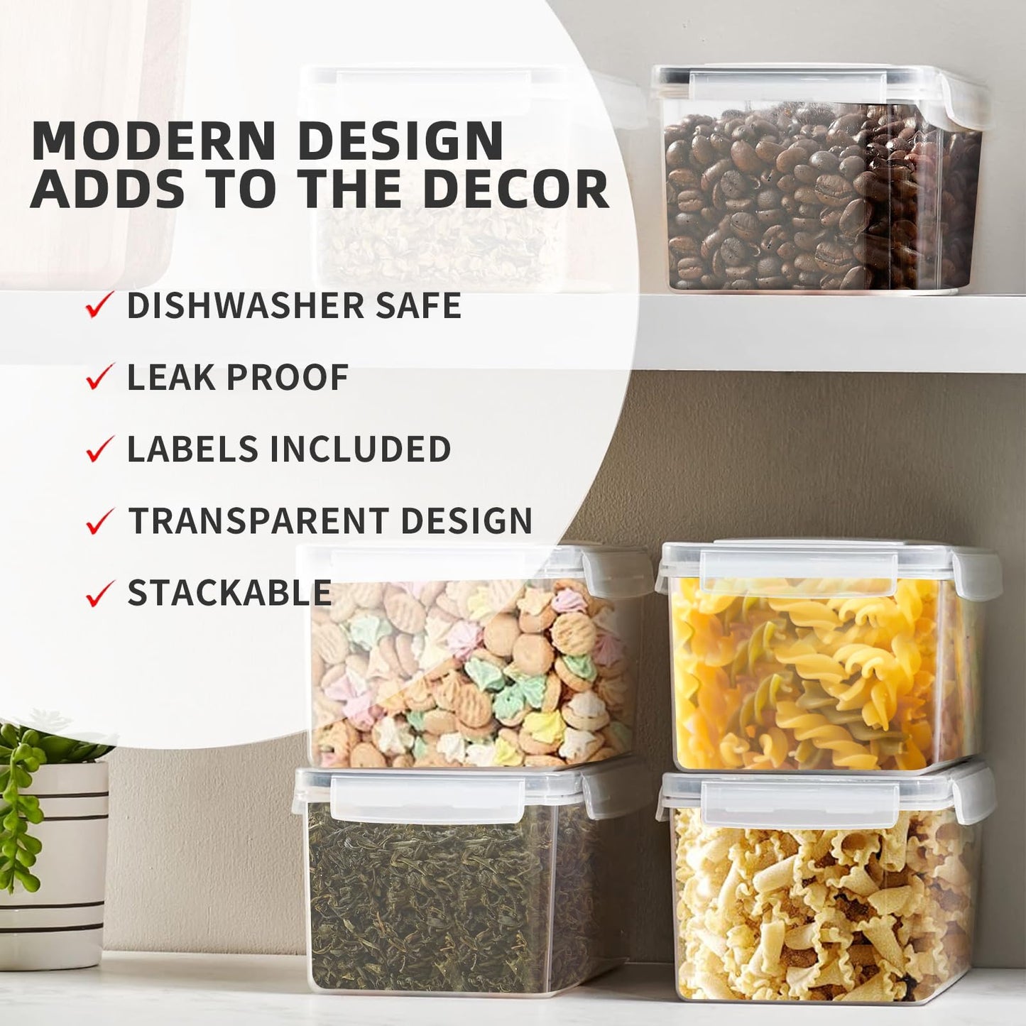 stusgo 24 Airtight Food Storage Containers with Lids Plastic Containers for Kitchen and Organization Cereal Flour and Sugar BPA Free Includes Spoon, Labels and a Pen