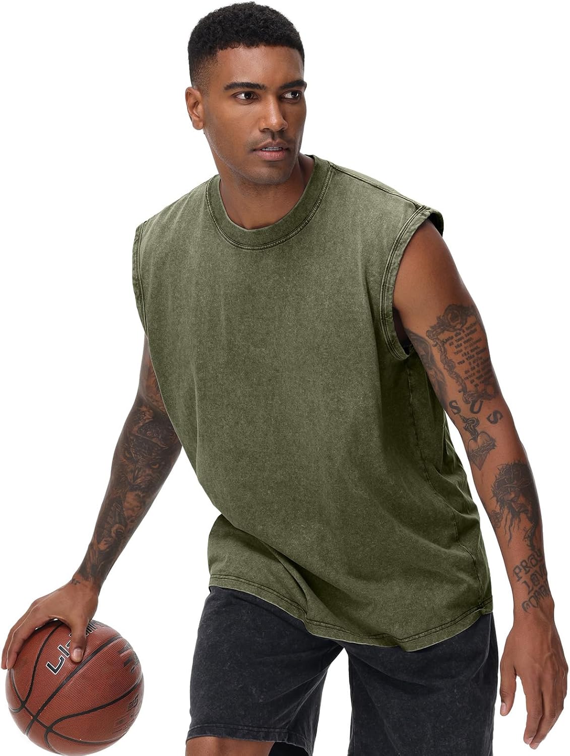 Herren Kurzarm Sommer Ärmelloses Shirt, Männer Fitness ärmellos Weste, Washed Sleeveless t-Shirt, Workout, Fitnessstudio, Baumwolle