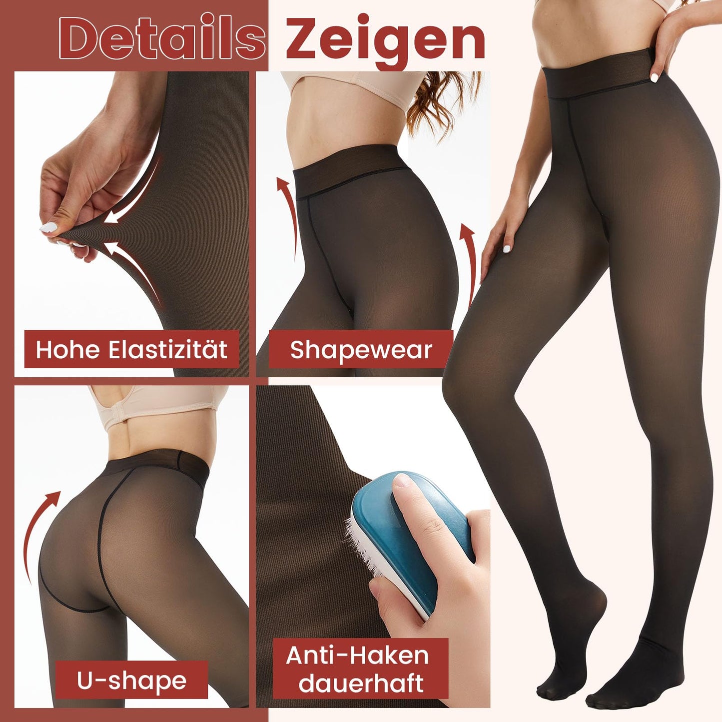 DDOBB Pack of 2 Thermal Tights Women's Winter Lined Thermal Tights Fleece Warm Thick Fake Translucent Pantyhose Thermal Leggings