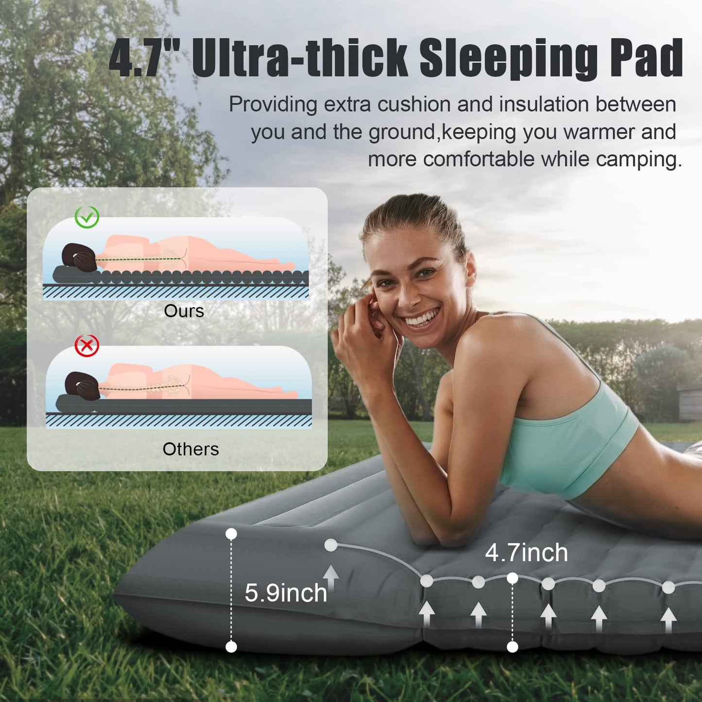 GGOV Isomatte Selbstaufblasend für Camping, 12 cm Höhe Bequeme Selbstaufblasende luftmatratze für Wandern, Ultraleicht Wasserdicht Luftmatratze Outdoor, mit Fußpresse Pumpe, Tragbar Kleines Packmass